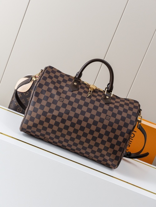 Louis Vuitton Speedy Bandouliere 35 Damier Ebene Canvas Satchel Handbag 1 Louis Vuitton Speedy Bandouliere 35 Damier Ebene Canvas Satchel Handbag