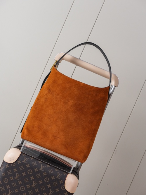 Louis Vuitton Brown Suede Leather Hobo Bag, Medium Size, with Metal Hardware 1 Louis Vuitton Brown Suede Leather Hobo Bag, Medium Size, with Metal Hardware