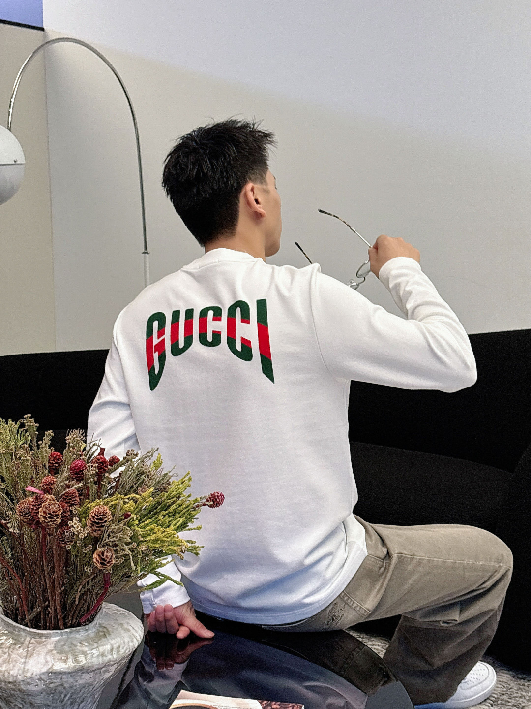 古奇，2025秋冬最新款，高端刺绣/工艺图案装饰logo，专柜同步有售，原单狠货，爆款时尚休闲圆领长袖T