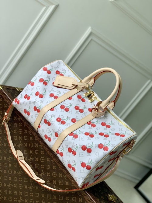 Louis Vuitton Keepall Bandoulière 45 White Cherry Monogram Canvas Travel Bag 1 Louis Vuitton Keepall Bandoulière 45 White Cherry Monogram Canvas Travel Bag