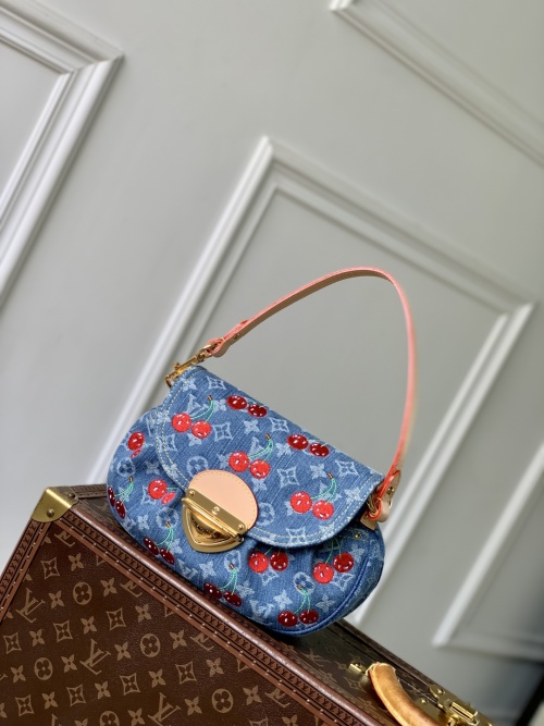 Louis Vuitton Sunset Bag Monogram Denim Cherry, Vintage Style with Gold Lock 1 Louis Vuitton Sunset Bag Monogram Denim Cherry, Vintage Style with Gold Lock
