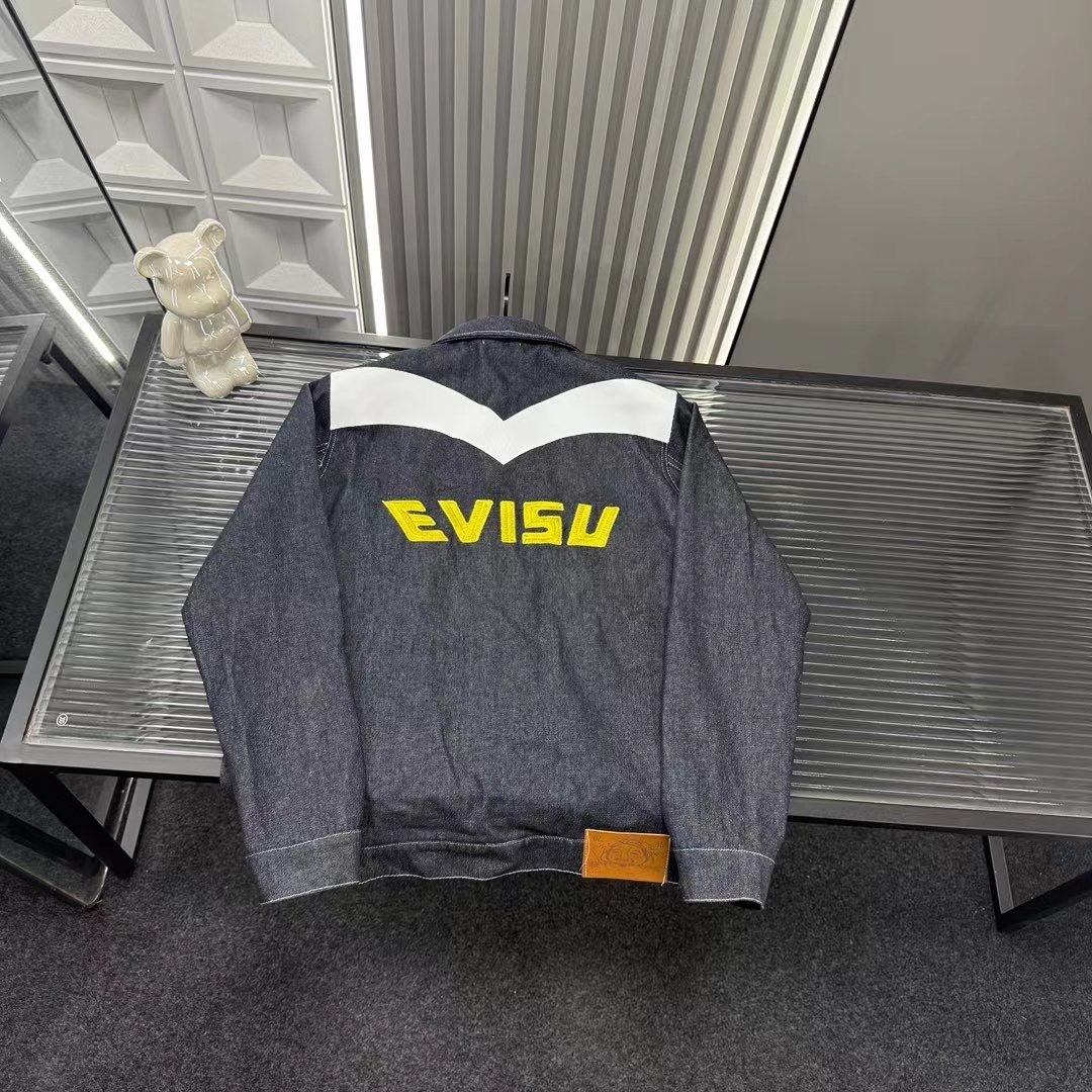 🛒购物价：💰159 早秋外套推荐⭐Evisu福神刺绣海鸥字母翻领牛仔外套🪡三标齐全官网一致，放大看细节📷原相机实物拍摄 
颜色：黑色
尺码：L-4xl
 L（80～105斤）
XL（105～120斤）
2XL（120～140斤）
3XL（140～160斤）
4XL（160～180斤）
