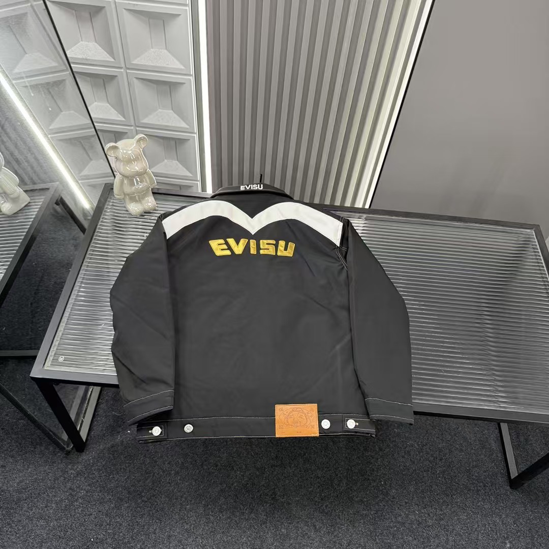 🛒购物价：💰229 秋冬爆款热销款推荐⭐Evisu福神二棉加厚牛仔外套  后背字母刺绣海鸥图案🪡三标齐全官网一致，放大看细节📷原相机实物拍摄 
颜色：黑色
尺码：L-4xl
 L（80～105斤）
XL（105～120斤）
2XL（120～140斤）
3XL（140～160斤）
4XL（160～180斤）