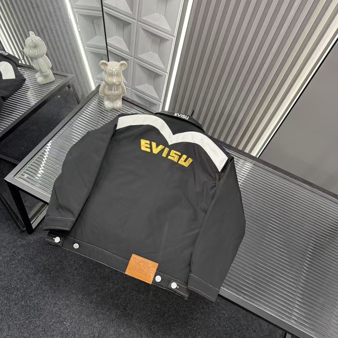 🛒购物价：💰229 秋冬爆款热销款推荐⭐Evisu福神二棉加厚牛仔外套  后背字母刺绣海鸥图案🪡三标齐全官网一致，放大看细节📷原相机实物拍摄 
颜色：黑色
尺码：L-4xl
 L（80～105斤）
XL（105～120斤）
2XL（120～140斤）
3XL（140～160斤）
4XL（160～180斤）