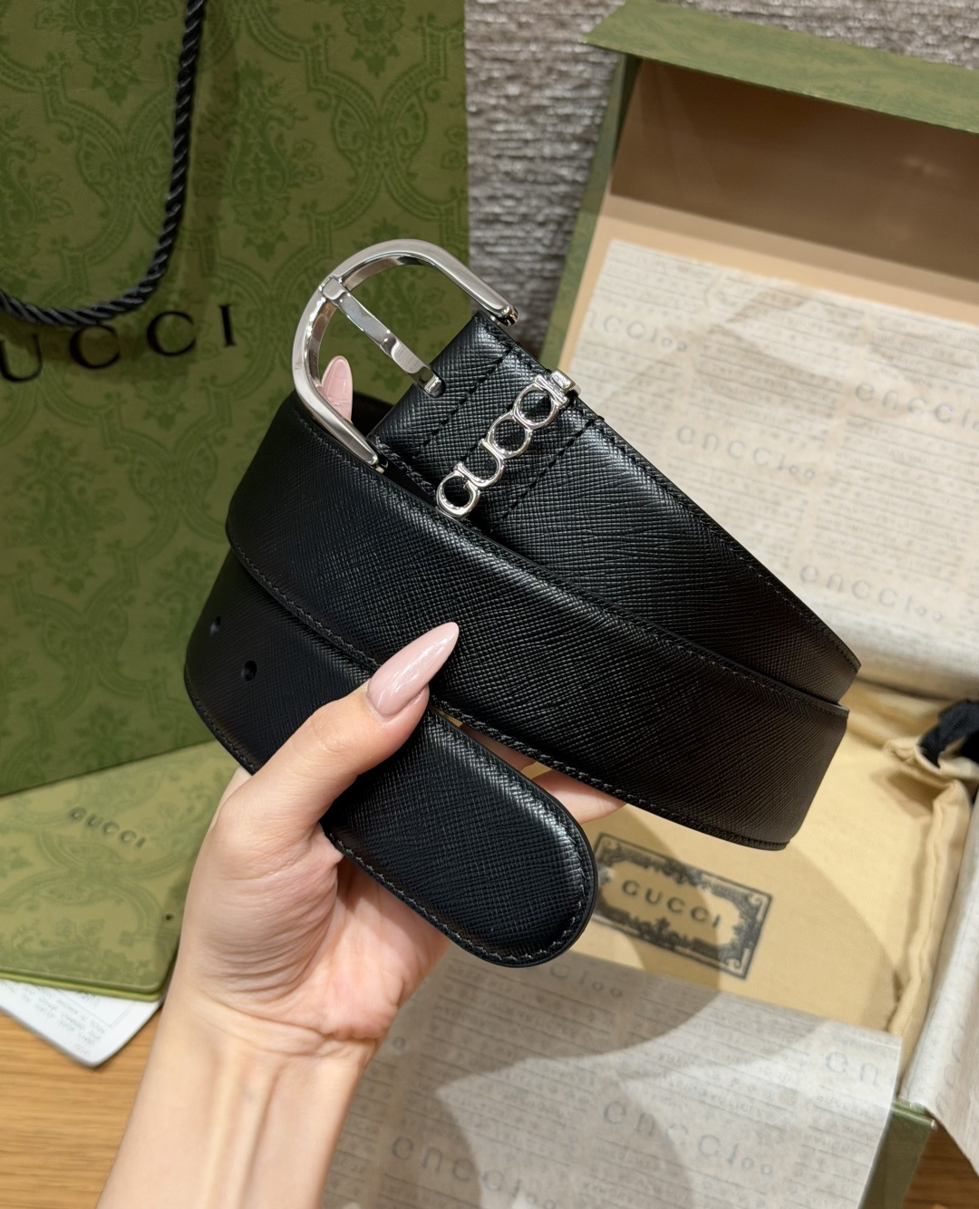 구찌 빈티지 가죽 로고 핀 버클 벨트 상세 이미지 3