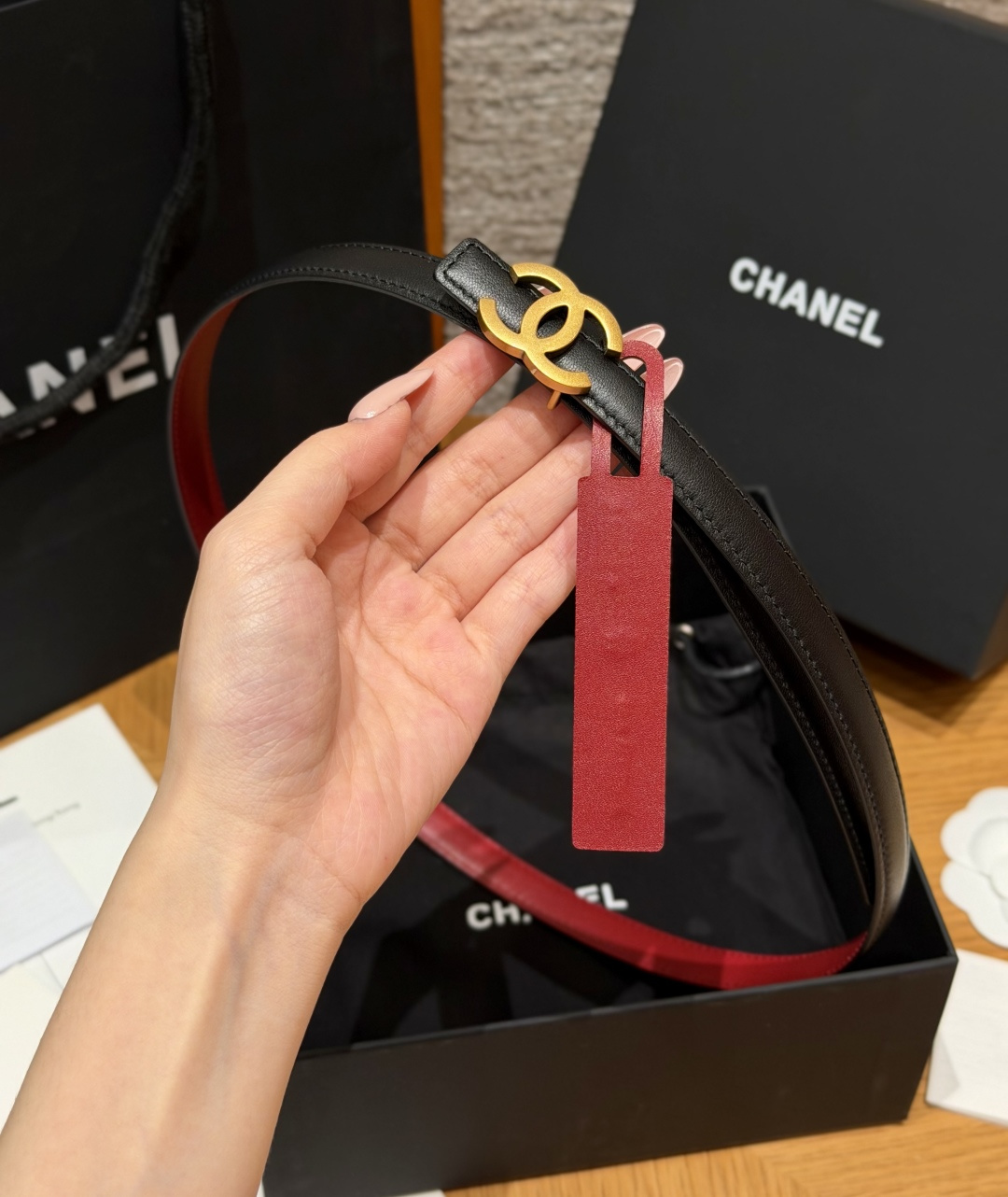 샤넬 가죽 더블 C 로고 벨트 상세 이미지 3