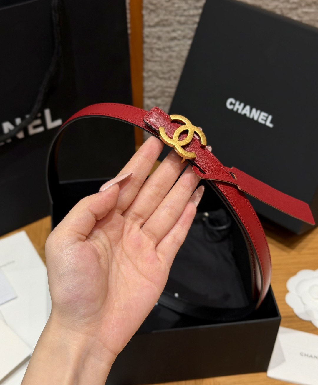 샤넬 가죽 더블 C 로고 벨트 상세 이미지 5
