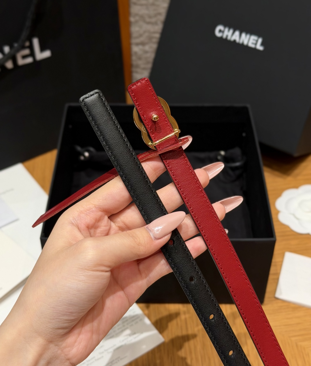 샤넬 더블 C 로고 양면 송아지가죽 벨트 상세 이미지 9
