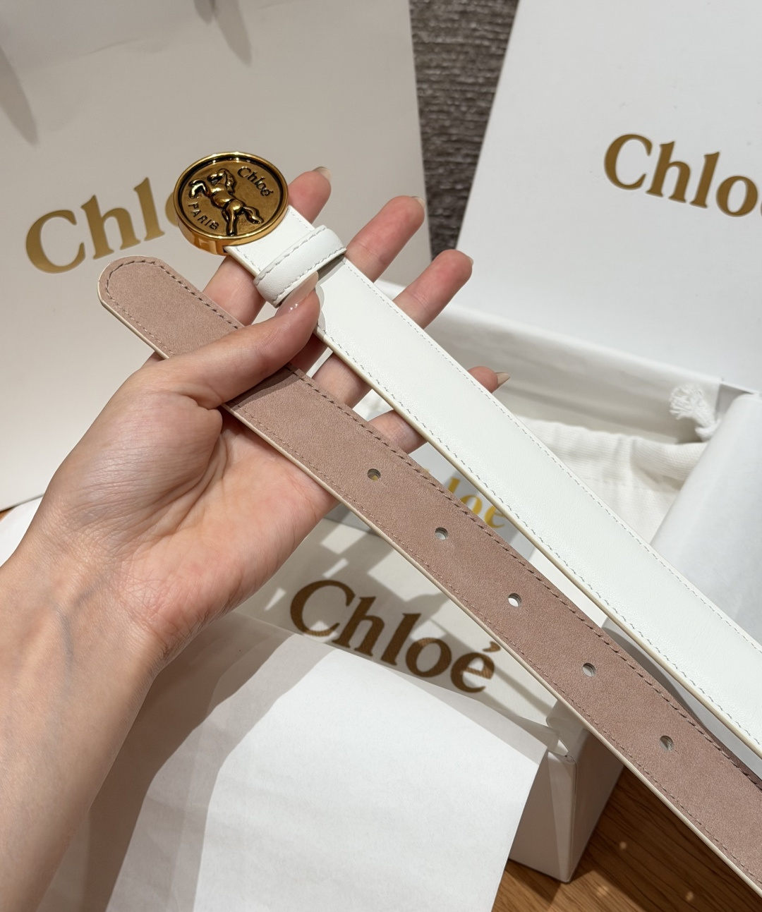克洛伊✨ HORSE MEDAL Belt 25mm腰带 这款皮革腰带采用小牛皮制成。所用皮革经过精挑细选。经典圆形金属