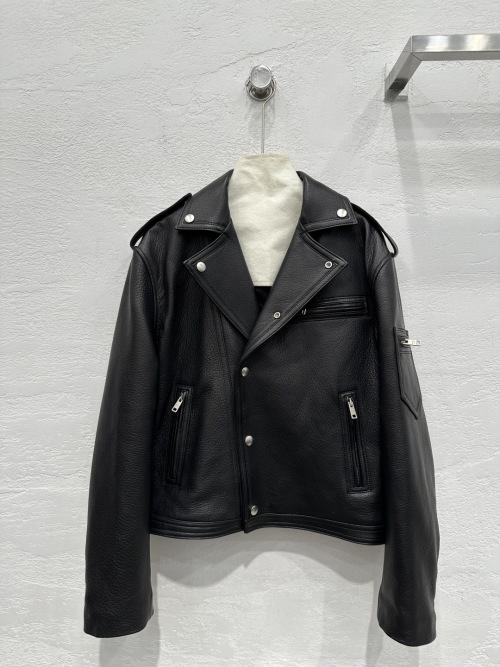 PR*DA Inspired Lambskin Leather Biker Jacket, Slim Fit, Metal Hardware 1 PR*DA Inspired Lambskin Leather Biker Jacket, Slim Fit, Metal Hardware