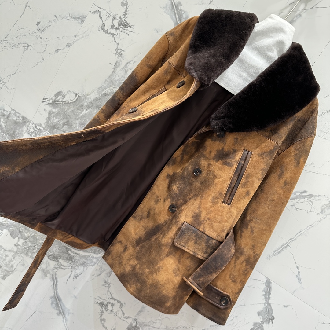 High-End Mium Fall Coat Jacket for Teens | Red-Brown Double-Buttoned Suit with Lambskin & Embroidery - 图片 8