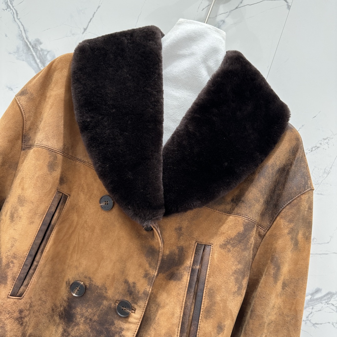 High-End Mium Fall Coat Jacket for Teens | Red-Brown Double-Buttoned Suit with Lambskin & Embroidery - 图片 2