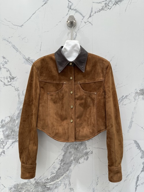 Bottega Veneta Suede Cropped Jacket, Long Sleeve Suede Jacket for Women 1 Bottega Veneta Suede Cropped Jacket, Long Sleeve Suede Jacket for Women