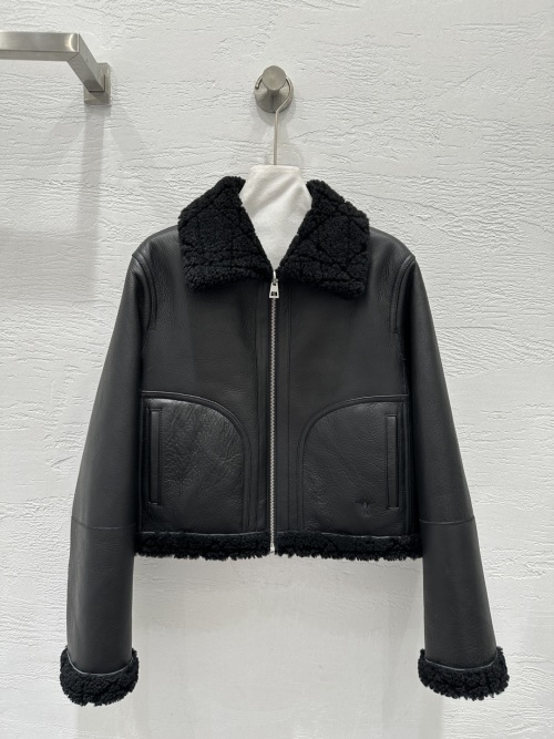 Dior Women's Shearling-Lined Lambskin Leather Jacket - Black, Classic Fit 1 Dior Women's Shearling-Lined Lambskin Leather Jacket - Black, Classic Fit