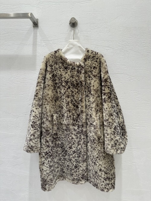 Totem Women's Merino Shearling Coat - Round Neck, Loose Fit, Floral Pattern 1 Totem Women's Merino Shearling Coat - Round Neck, Loose Fit, Floral Pattern