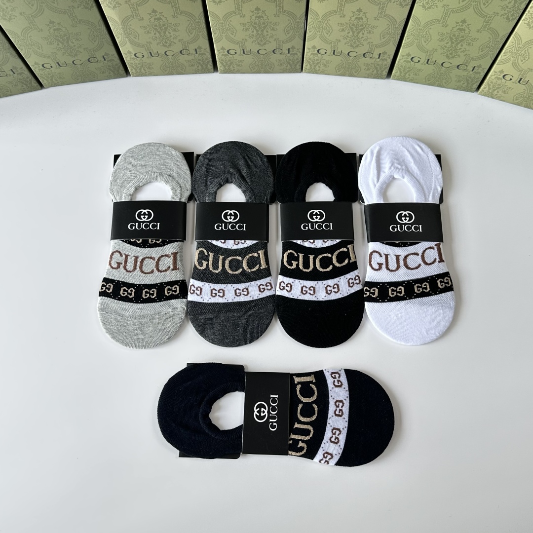   💛配专柜包装
Gucci (古驰) 新款船袜隐形袜堆堆袜袜子！一盒五双，专柜同步筒袜袜子，💛大牌出街