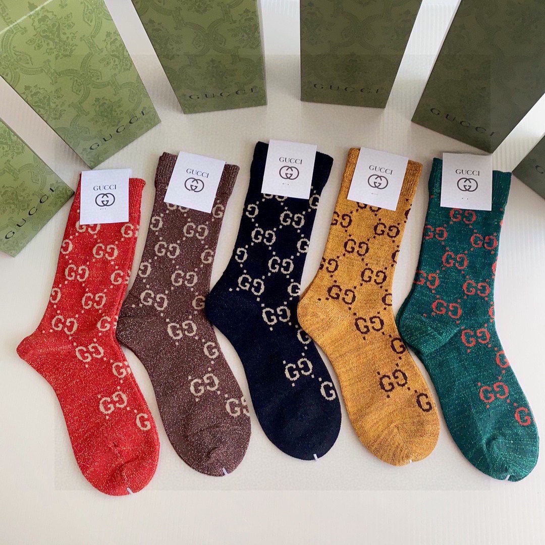 NO:299571,Specially equipped with counter packaging Gucci (Gucci) new gold wire mid-length stacked socks!  One box of five pairs, counter synchronous socks, big brands on the street, trendy people must have super easy to match socks, socks, gucci, gucci, socks19860909特 配专柜包装 Gucci（古驰）新款金丝中长款堆堆袜袜子！一盒五双,专柜同步筒袜袜子,大牌出街,潮人必备超好搭袜子,袜子,gucci,gucci,socks,accessory