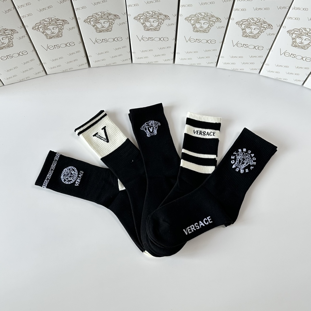 💛配专柜包装VERSACE（范思哲） 新款中长款堆堆袜袜子！一盒五双，专柜同步筒袜袜子，💛大牌出街，潮人