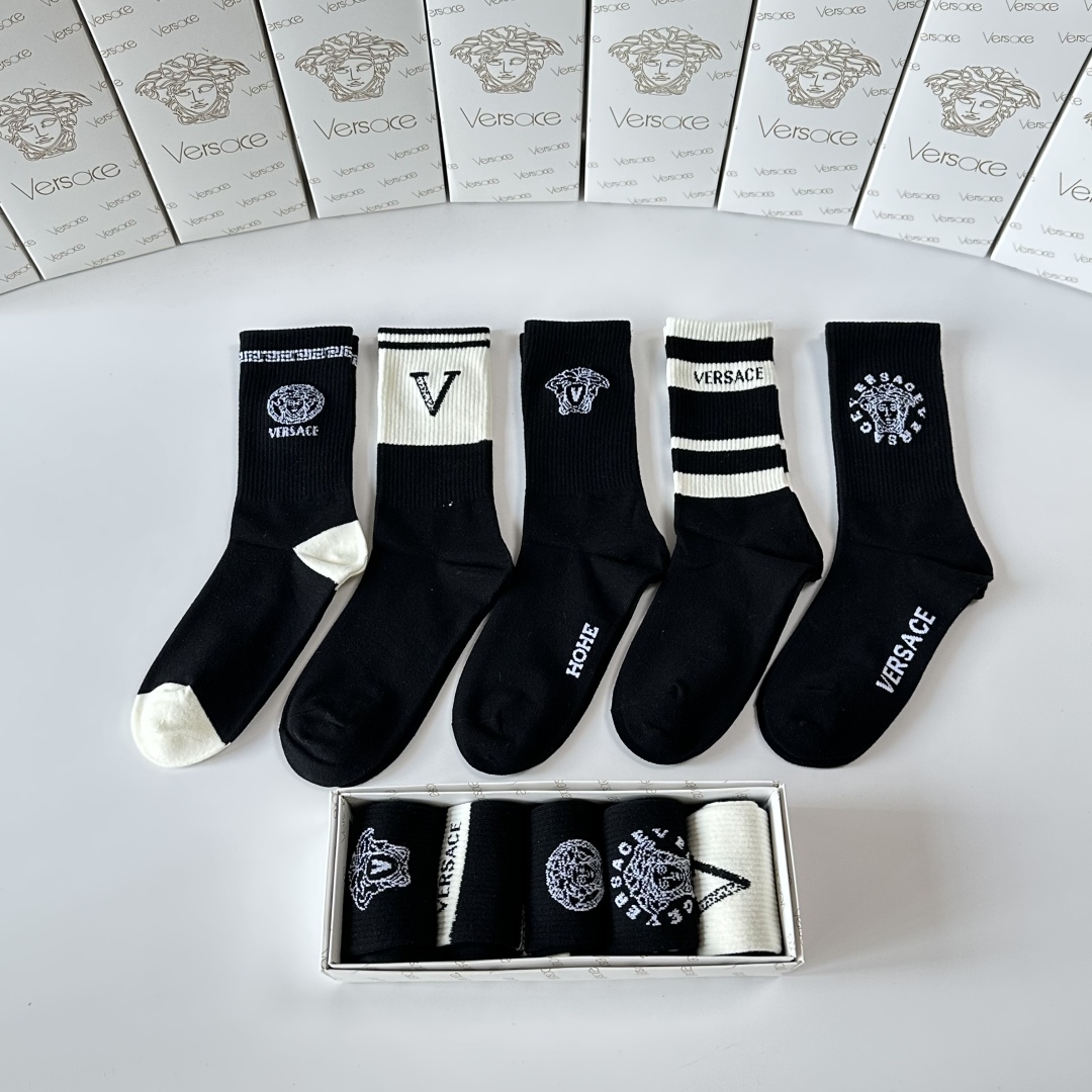 💛配专柜包装VERSACE（范思哲） 新款中长款堆堆袜袜子！一盒五双，专柜同步筒袜袜子，💛大牌出街，潮人
