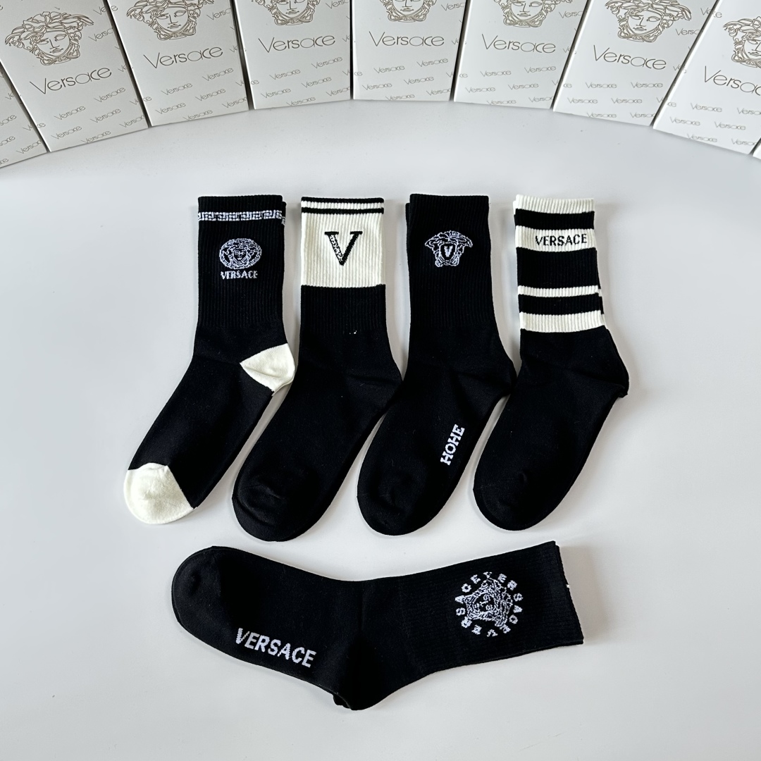 💛配专柜包装VERSACE（范思哲） 新款中长款堆堆袜袜子！一盒五双，专柜同步筒袜袜子，💛大牌出街，潮人