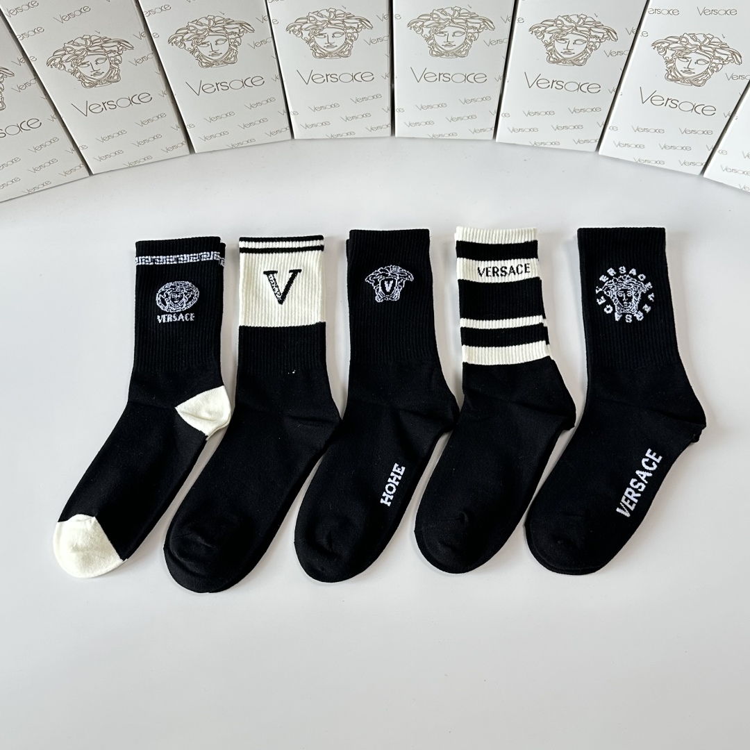 💛配专柜包装VERSACE（范思哲） 新款中长款堆堆袜袜子！一盒五双，专柜同步筒袜袜子，💛大牌出街，潮人