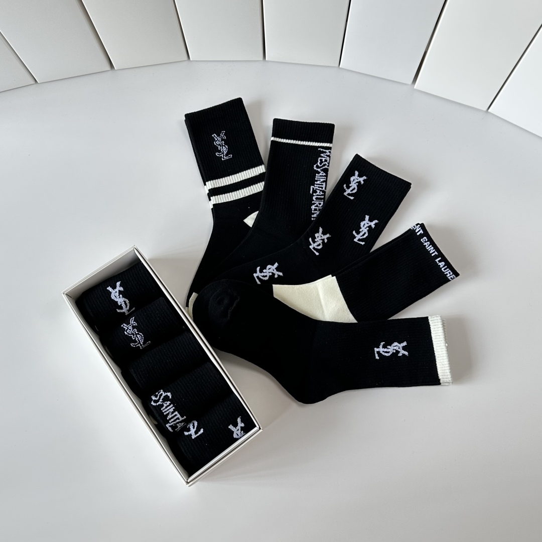 💛配专柜包装YSL（圣罗兰）新款中长款堆堆袜袜子！一盒五双，专柜同步筒袜袜子，💛大牌出街，潮人必备🔥超好