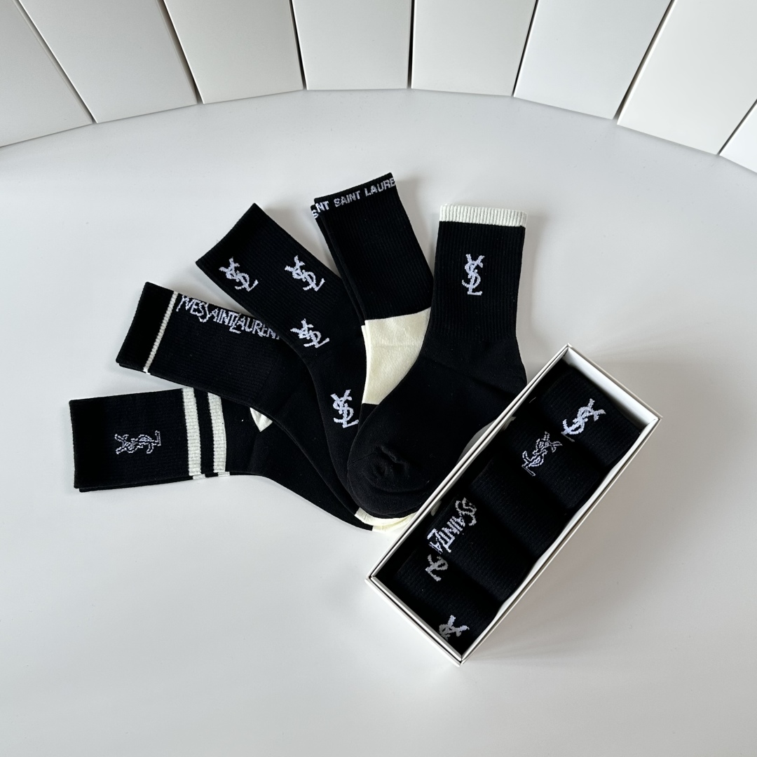 💛配专柜包装YSL（圣罗兰）新款中长款堆堆袜袜子！一盒五双，专柜同步筒袜袜子，💛大牌出街，潮人必备🔥超好