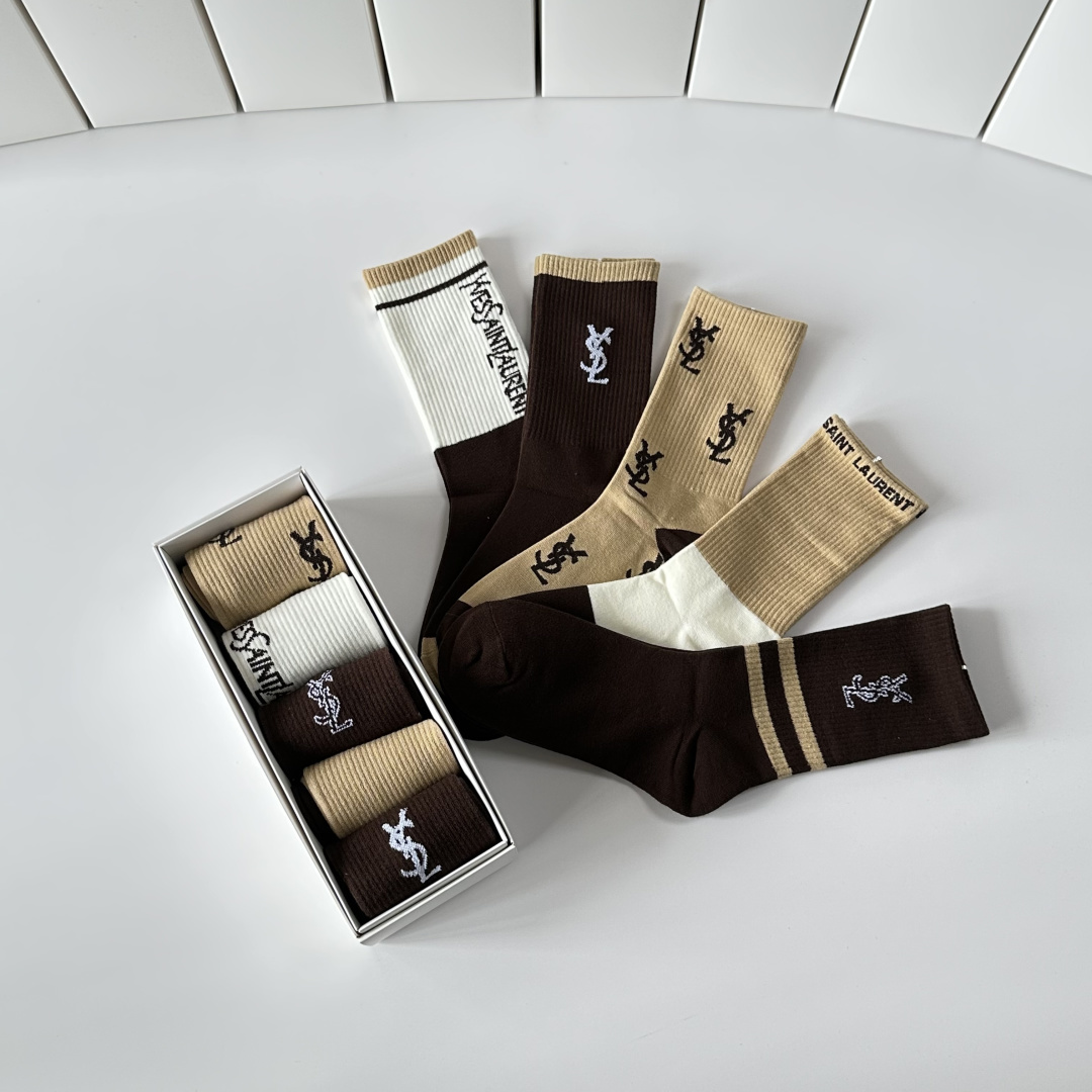 💛配专柜包装YSL（圣罗兰）新款中长款堆堆袜袜子！一盒五双，专柜同步筒袜袜子，💛大牌出街，潮人必备🔥超好