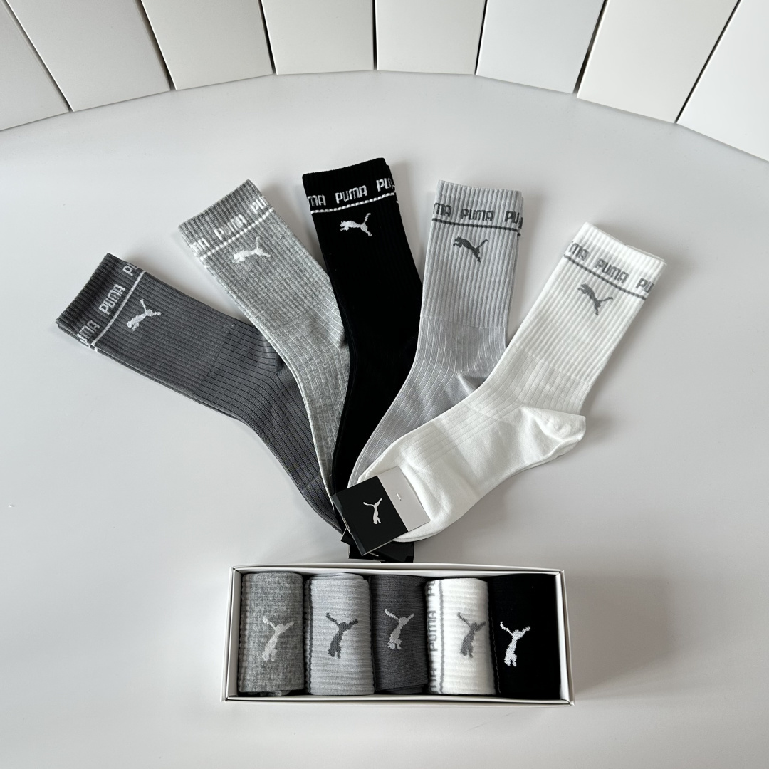 💛配专柜包装PUMA（彪马）新款中长款堆堆袜袜子！一盒五双，专柜同步筒袜袜子，💛大牌出街，潮人必备🔥超好
