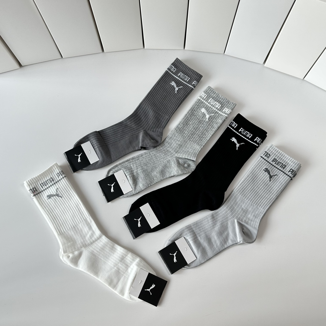 💛配专柜包装PUMA（彪马）新款中长款堆堆袜袜子！一盒五双，专柜同步筒袜袜子，💛大牌出街，潮人必备🔥超好