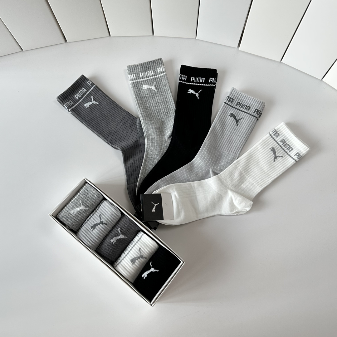 💛配专柜包装PUMA（彪马）新款中长款堆堆袜袜子！一盒五双，专柜同步筒袜袜子，💛大牌出街，潮人必备🔥超好