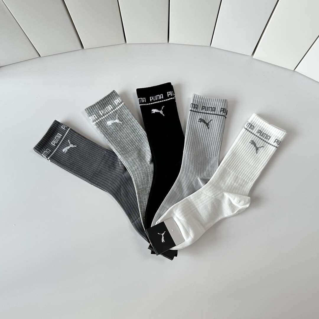 💛配专柜包装PUMA（彪马）新款中长款堆堆袜袜子！一盒五双，专柜同步筒袜袜子，💛大牌出街，潮人必备🔥超好