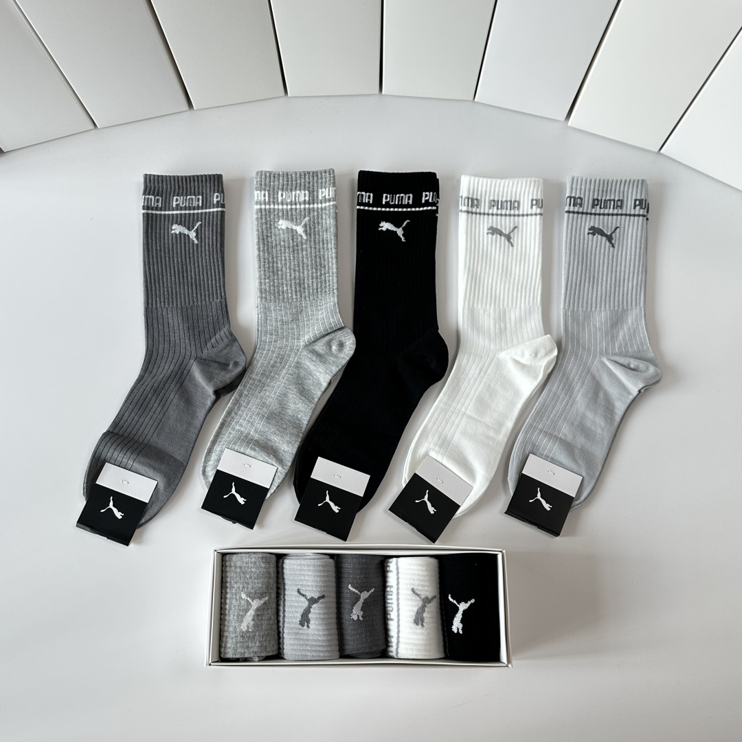 💛配专柜包装PUMA（彪马）新款中长款堆堆袜袜子！一盒五双，专柜同步筒袜袜子，💛大牌出街，潮人必备🔥超好