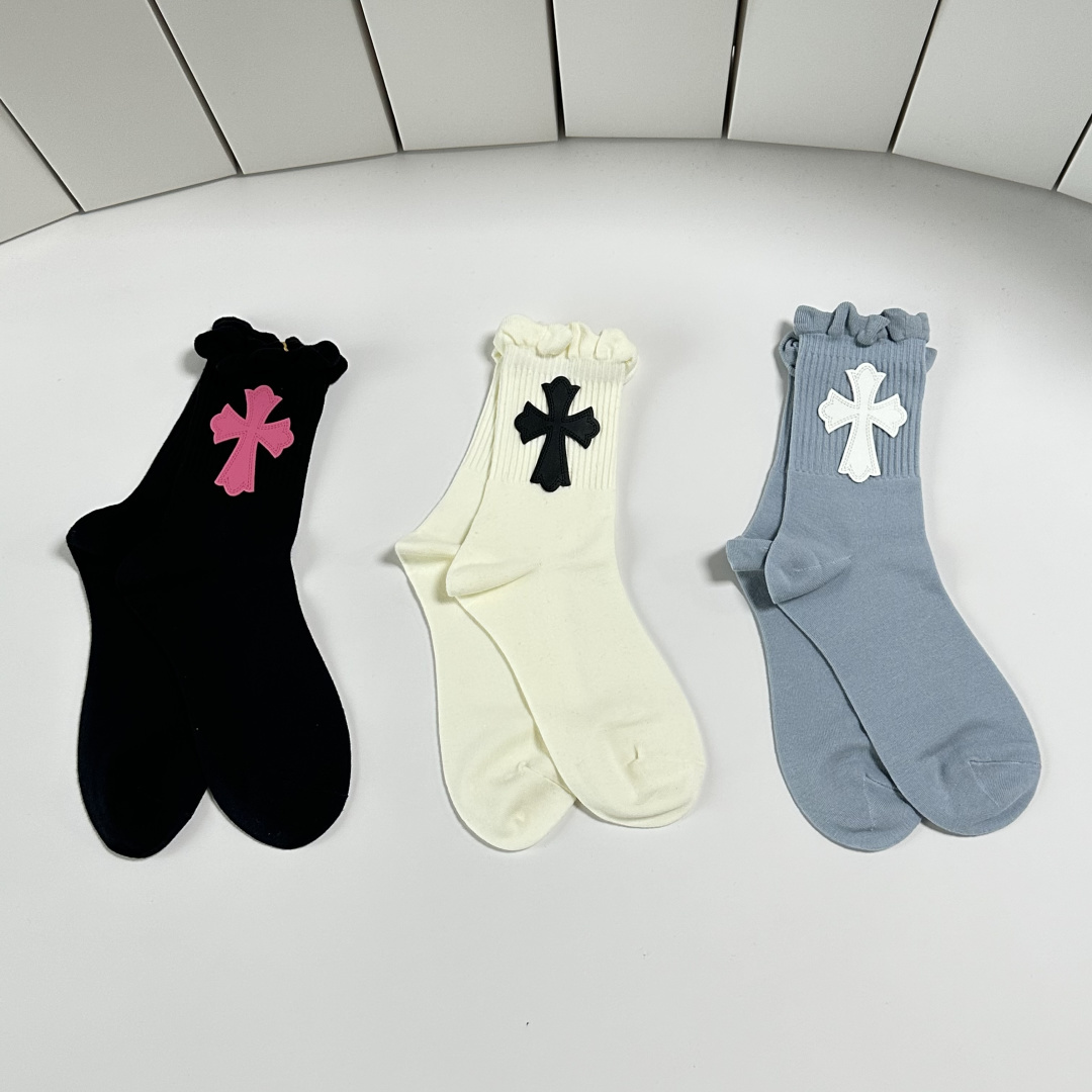 💛配包装ChromeHearts （克罗心）新款经典中长款饰品袜堆堆袜袜子！一盒三双， 专柜同步筒款袜子