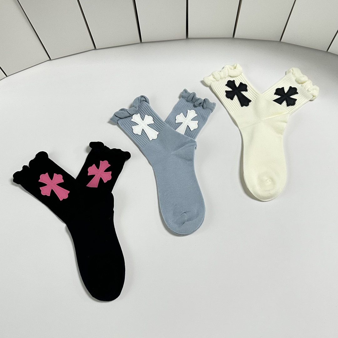 💛配包装ChromeHearts （克罗心）新款经典中长款饰品袜堆堆袜袜子！一盒三双， 专柜同步筒款袜子