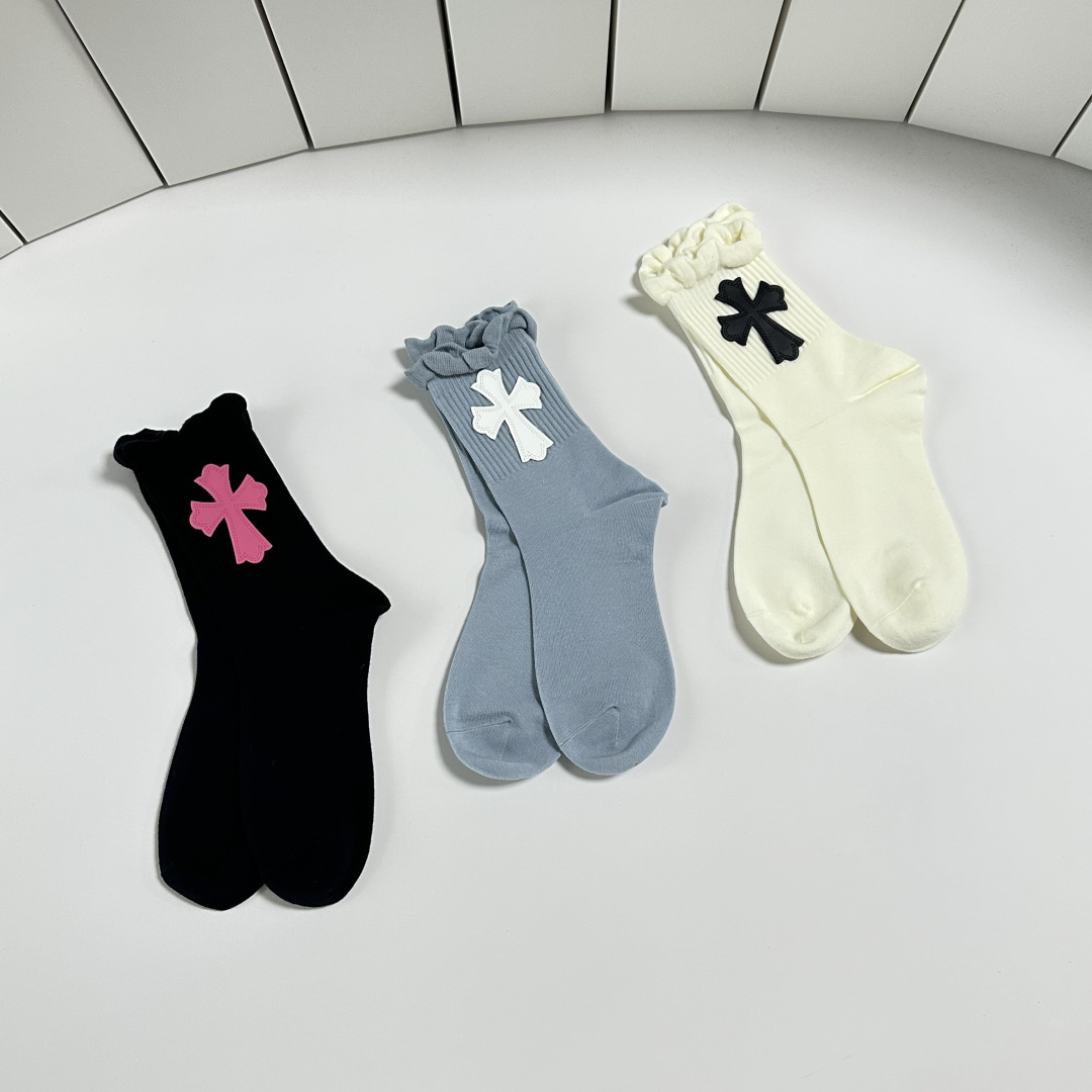 💛配包装ChromeHearts （克罗心）新款经典中长款饰品袜堆堆袜袜子！一盒三双， 专柜同步筒款袜子