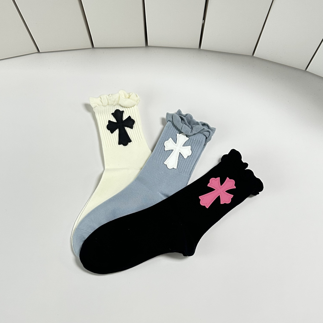 💛配包装ChromeHearts （克罗心）新款经典中长款饰品袜堆堆袜袜子！一盒三双， 专柜同步筒款袜子