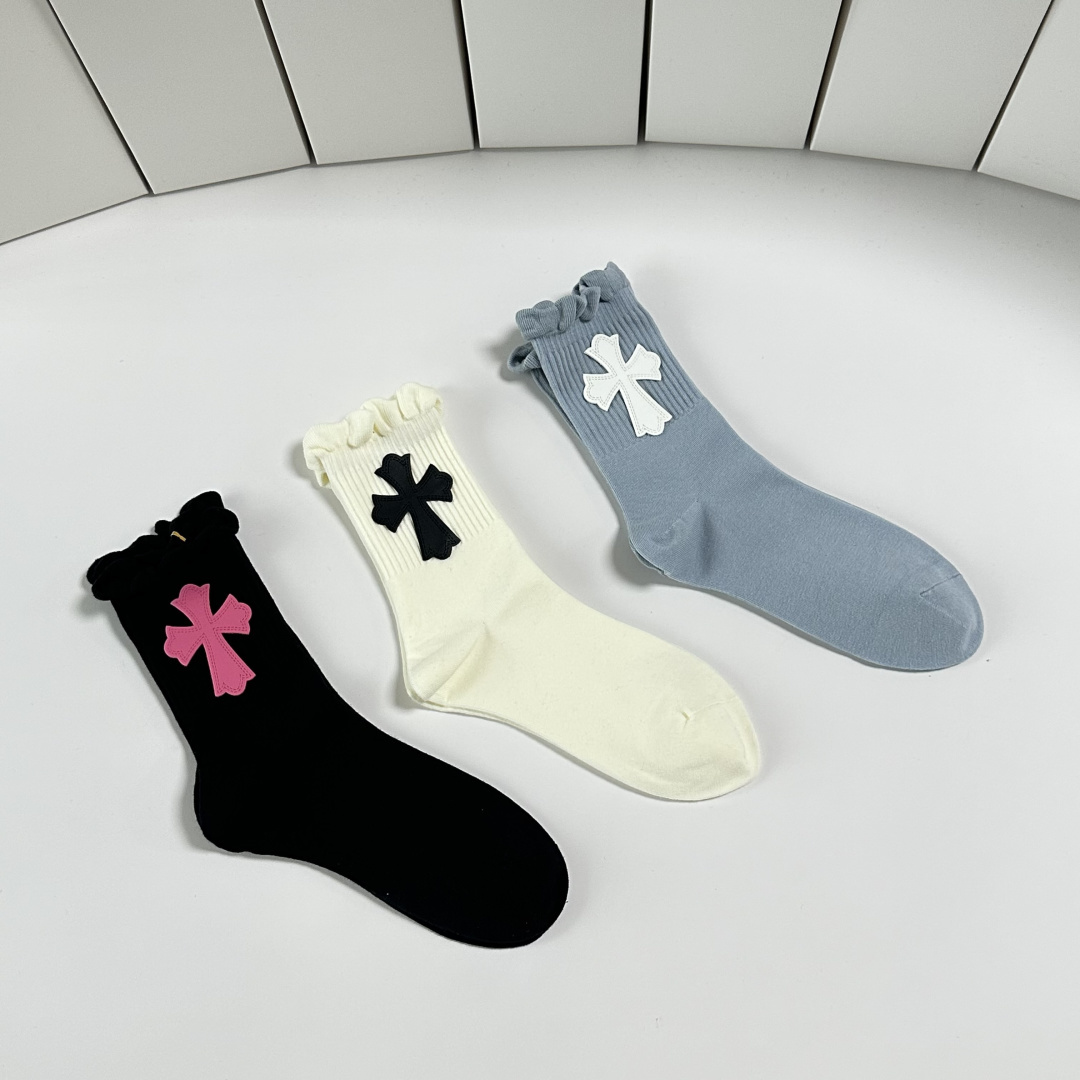 💛配包装ChromeHearts （克罗心）新款经典中长款饰品袜堆堆袜袜子！一盒三双， 专柜同步筒款袜子