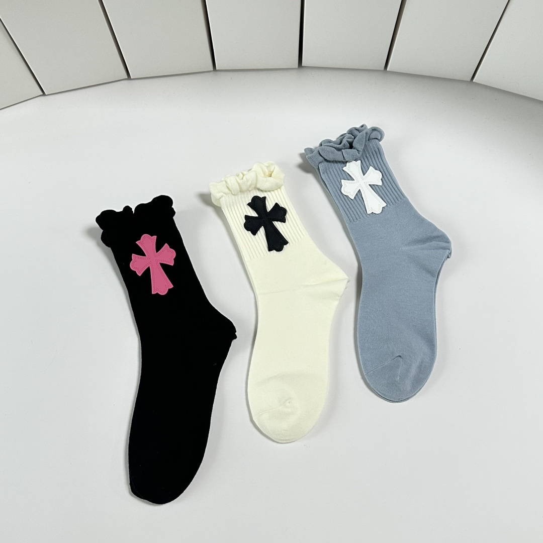 💛配包装ChromeHearts （克罗心）新款经典中长款饰品袜堆堆袜袜子！一盒三双， 专柜同步筒款袜子