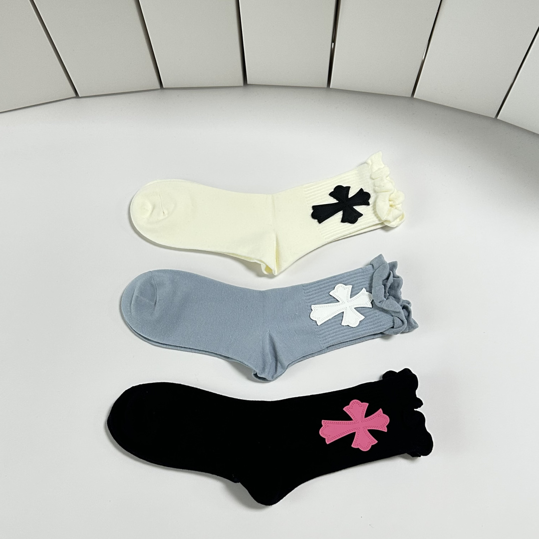 💛配包装ChromeHearts （克罗心）新款经典中长款饰品袜堆堆袜袜子！一盒三双， 专柜同步筒款袜子