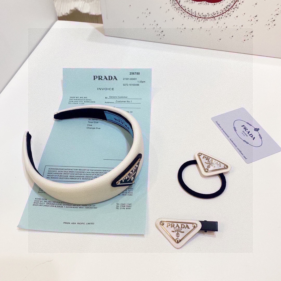 爆款 （三件套）配专柜包装PRADA（普拉达）发箍、发圈、发夹（三件套）可分开搭配 经典logo 非常洋