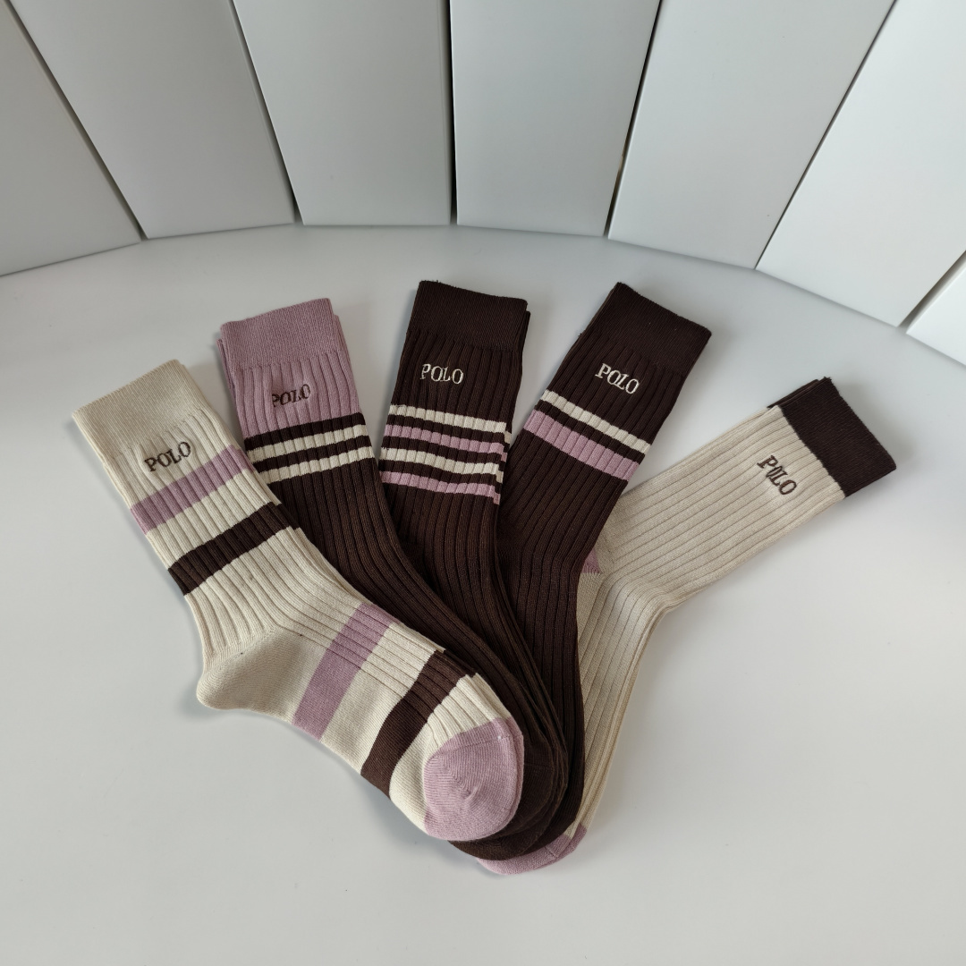 💛配包装POLO （保罗）新款羊绒刺绣中长款堆堆袜袜子！一盒五双， 专柜同步筒款袜子，💛大牌出街，潮人必