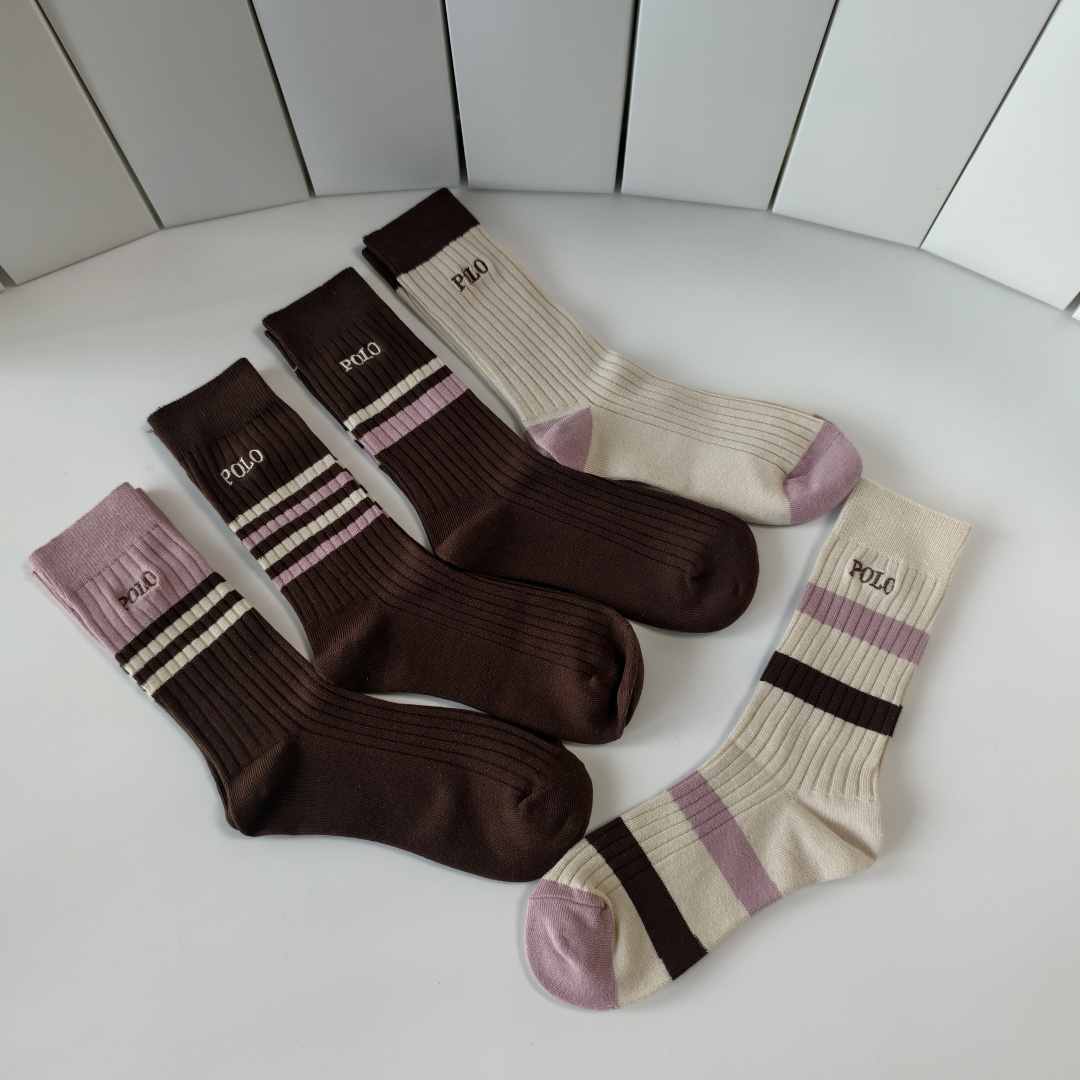 💛配包装POLO （保罗）新款羊绒刺绣中长款堆堆袜袜子！一盒五双， 专柜同步筒款袜子，💛大牌出街，潮人必