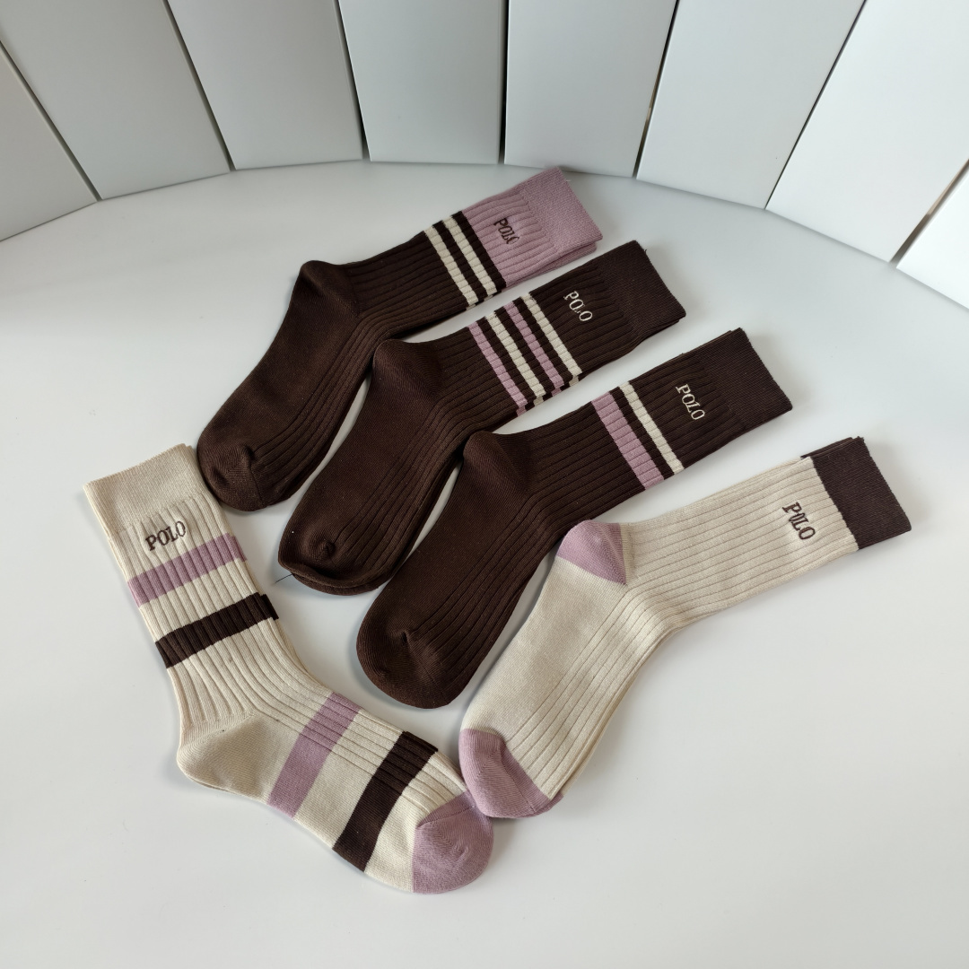 💛配包装POLO （保罗）新款羊绒刺绣中长款堆堆袜袜子！一盒五双， 专柜同步筒款袜子，💛大牌出街，潮人必