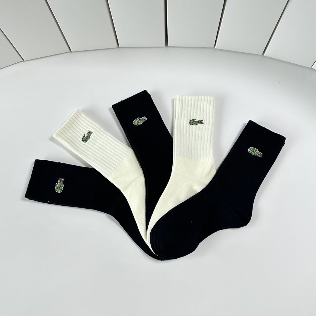 💛配专柜包装LACOSTE（鳄鱼）新款羊绒中长款堆堆袜袜子！一盒五双，专柜同步筒袜袜子，💛大牌出街，潮人
