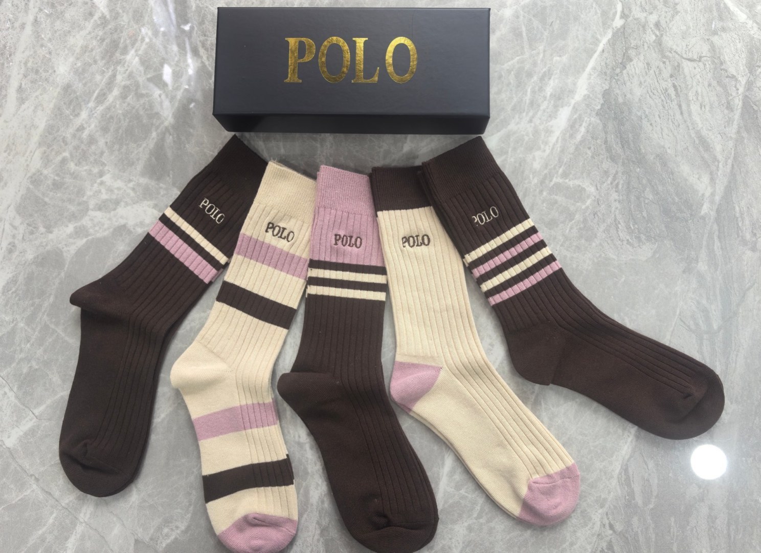 💛配包装POLO （保罗）新款双针刺绣经典中长筒袜堆堆袜袜子！一盒五双， 专柜同步筒袜袜子，💛大牌出街，