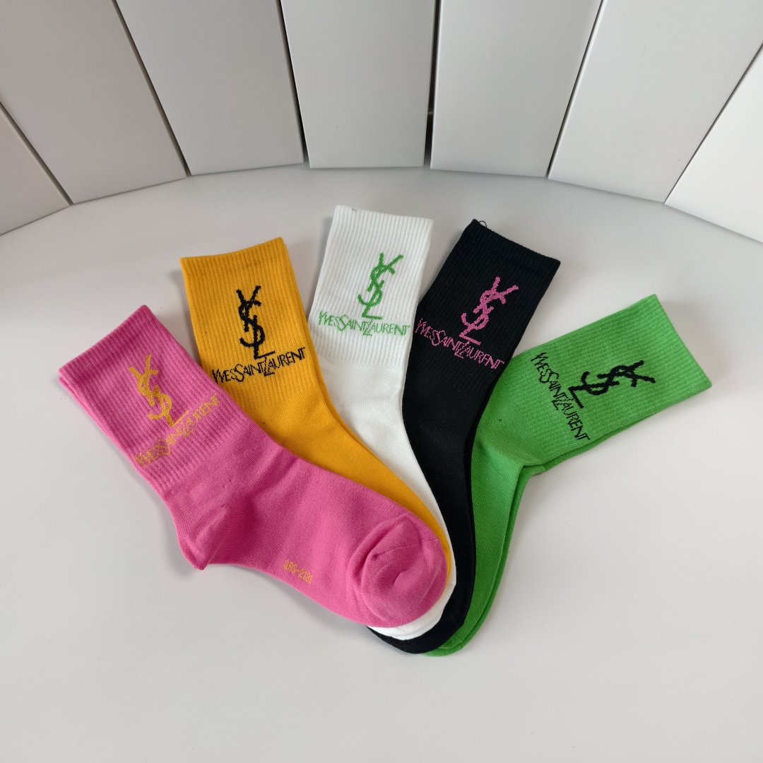 💛配专柜包装YSL（圣罗兰）新款中长款堆堆袜袜子！一盒五双，专柜同步筒袜袜子，大牌出街，潮人必备。超好搭