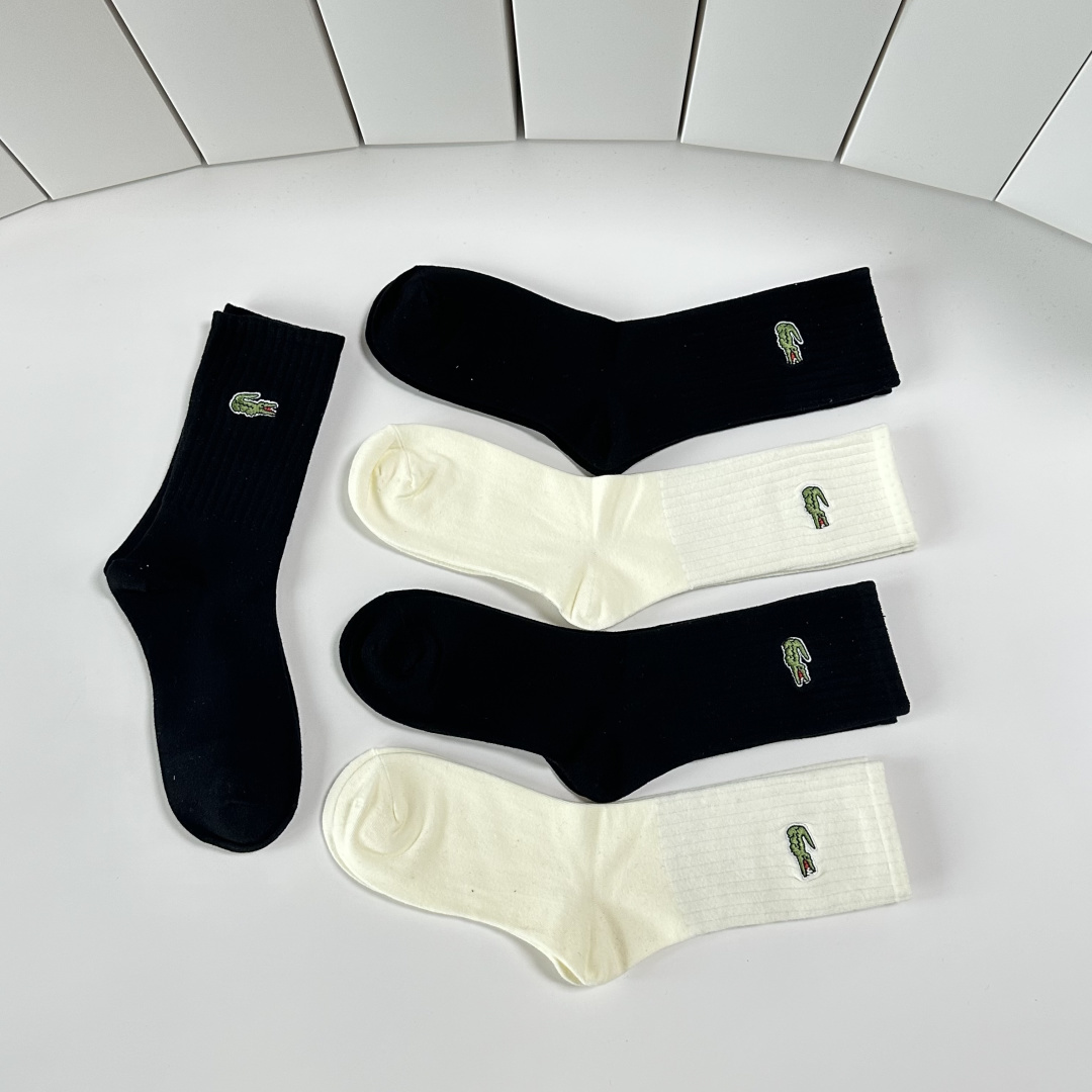 💛配专柜包装LACOSTE（鳄鱼）新款针织中长款堆堆袜袜子！一盒五双，专柜同步筒袜袜子，💛大牌出街，潮人