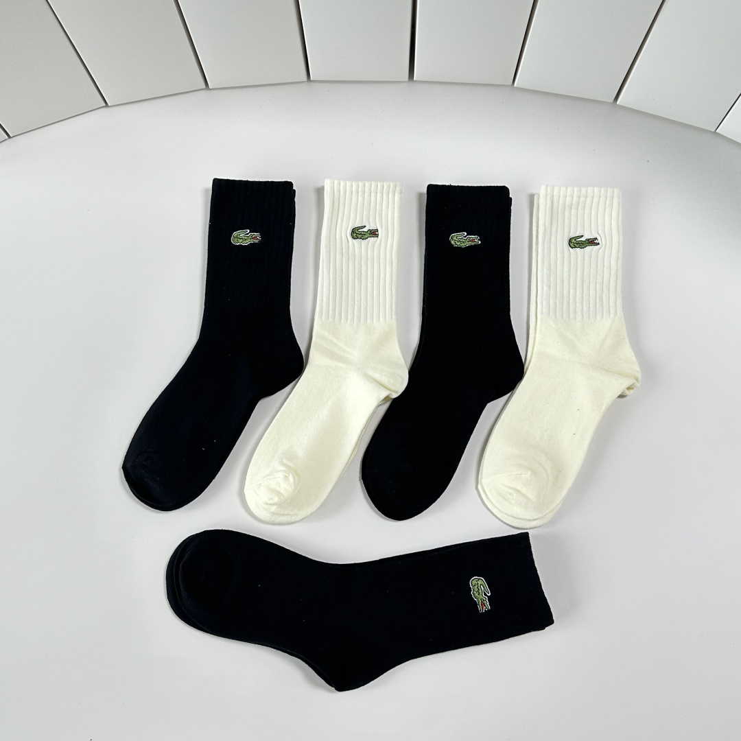💛配专柜包装LACOSTE（鳄鱼）新款针织中长款堆堆袜袜子！一盒五双，专柜同步筒袜袜子，💛大牌出街，潮人