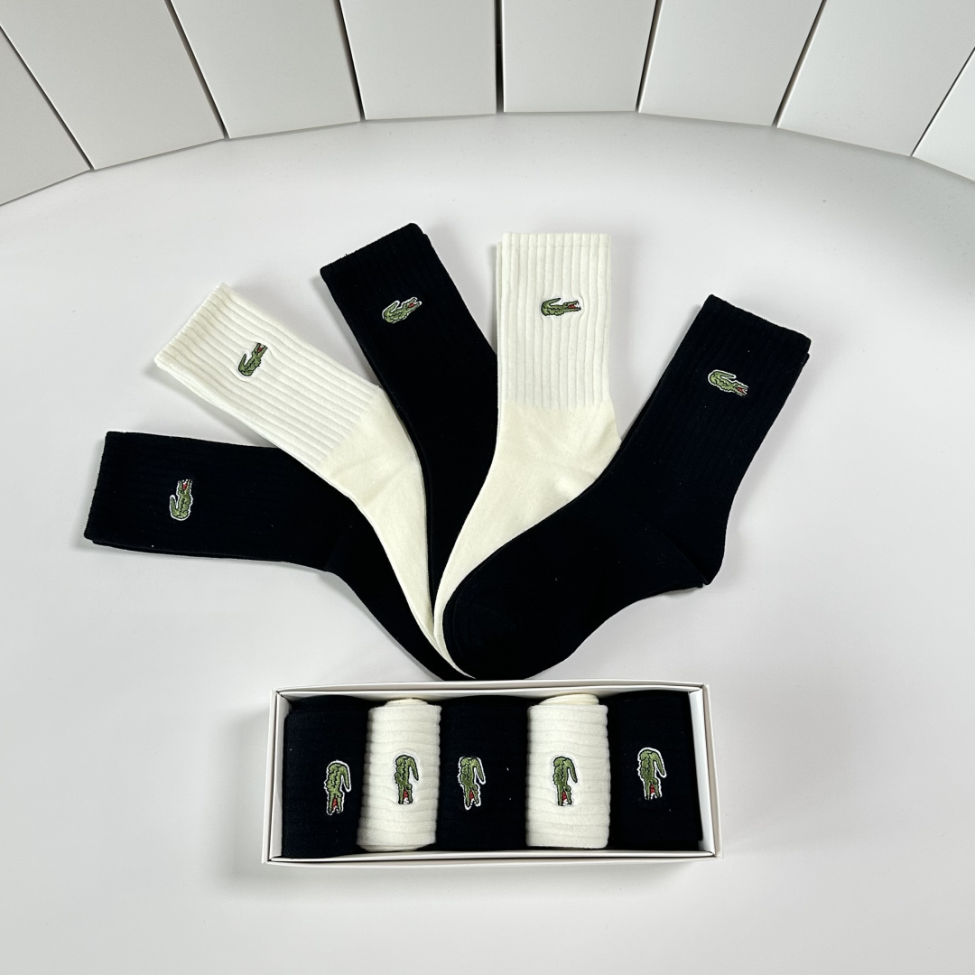 💛配专柜包装LACOSTE（鳄鱼）新款针织中长款堆堆袜袜子！一盒五双，专柜同步筒袜袜子，💛大牌出街，潮人